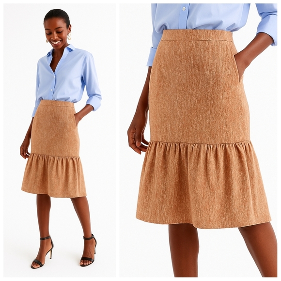 J. Crew Rose-gold fluted skirt metallic Golden Pink STYLE G8663 Women 10 Ruffle - Picture 1 of 7